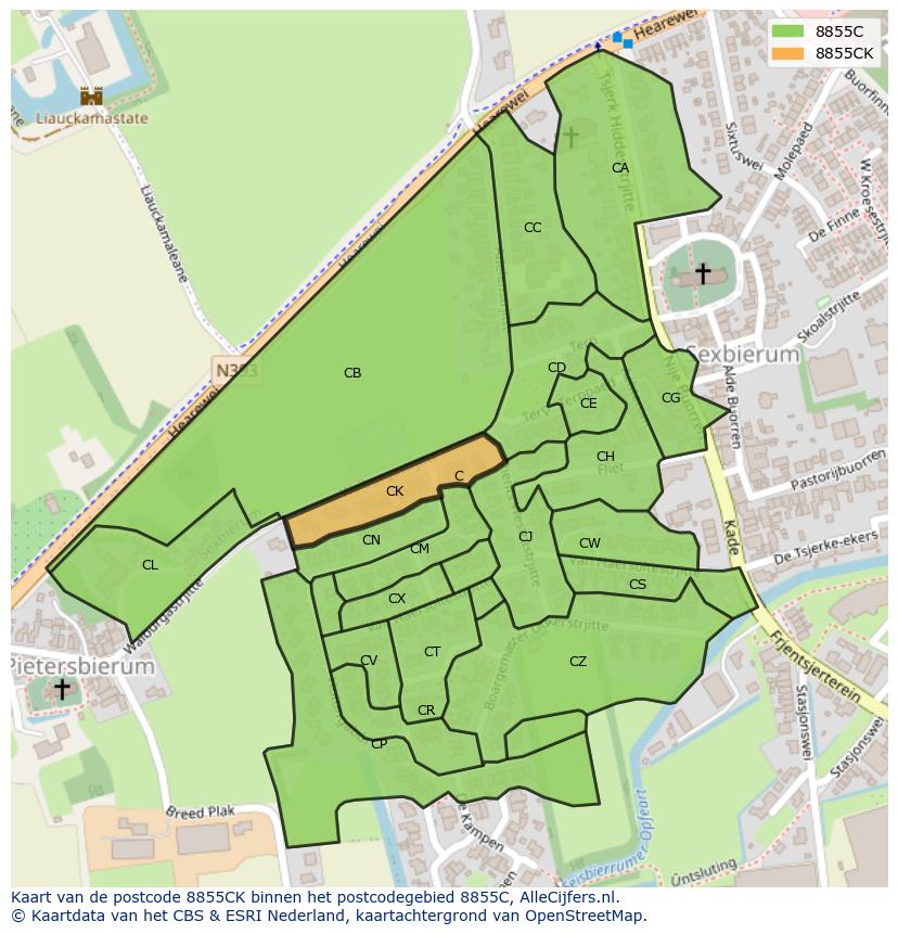 Afbeelding van het postcodegebied 8855 CK op de kaart.