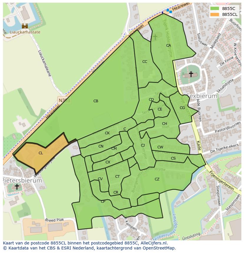 Afbeelding van het postcodegebied 8855 CL op de kaart.