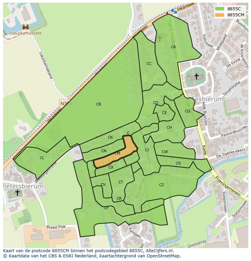 Afbeelding van het postcodegebied 8855 CM op de kaart.