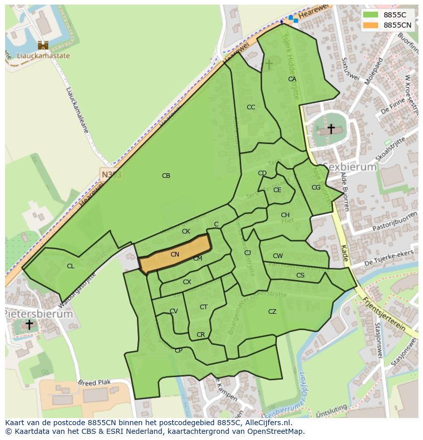 Afbeelding van het postcodegebied 8855 CN op de kaart.