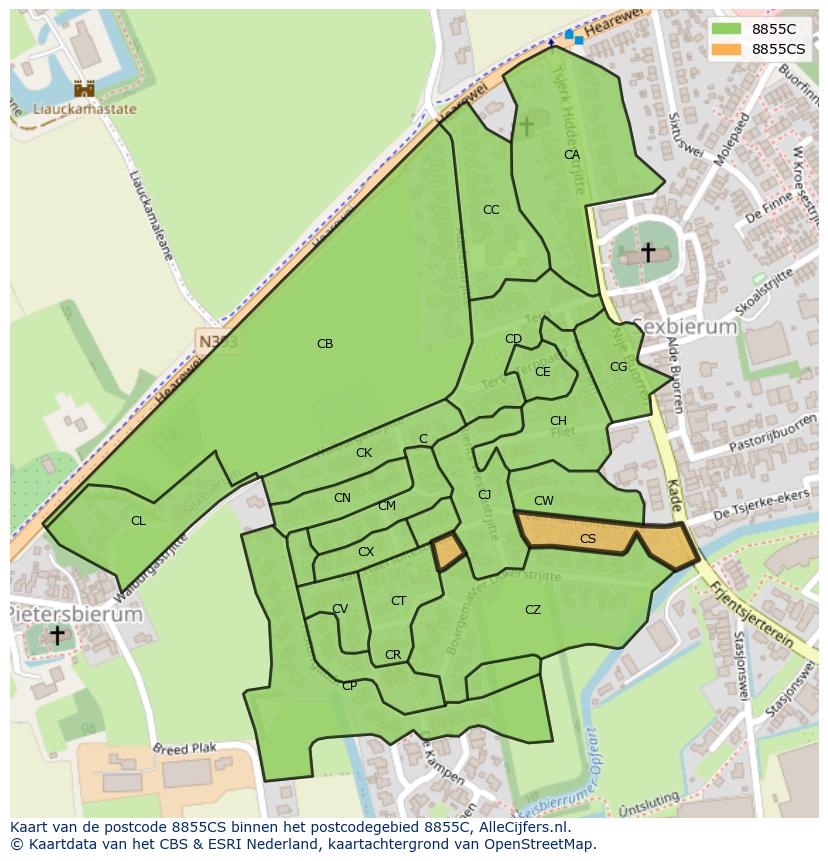 Afbeelding van het postcodegebied 8855 CS op de kaart.