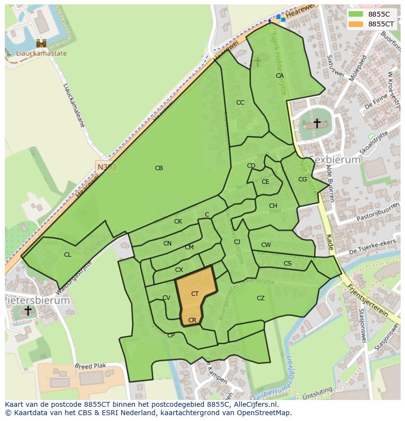Afbeelding van het postcodegebied 8855 CT op de kaart.