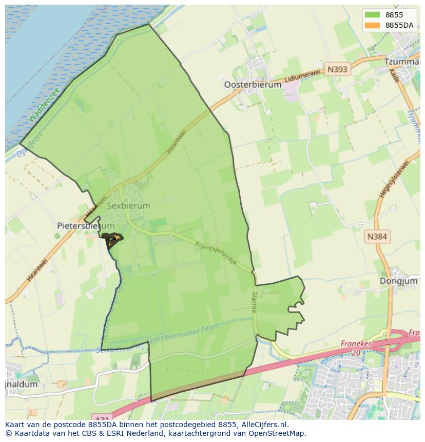 Afbeelding van het postcodegebied 8855 DA op de kaart.