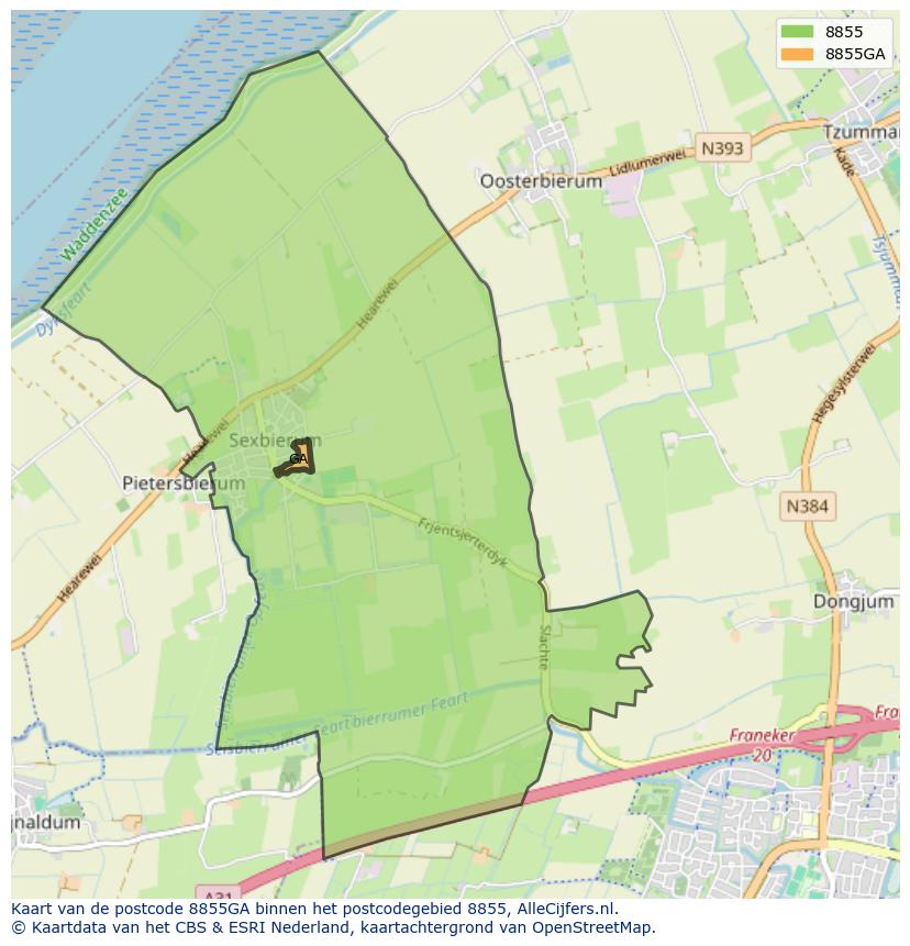 Afbeelding van het postcodegebied 8855 GA op de kaart.