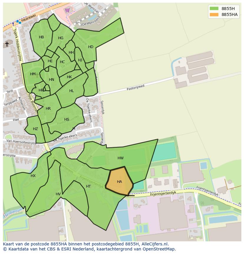 Afbeelding van het postcodegebied 8855 HA op de kaart.
