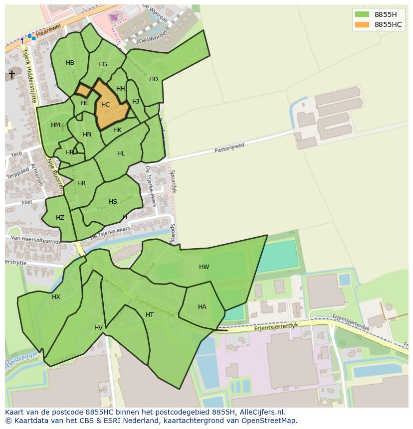 Afbeelding van het postcodegebied 8855 HC op de kaart.