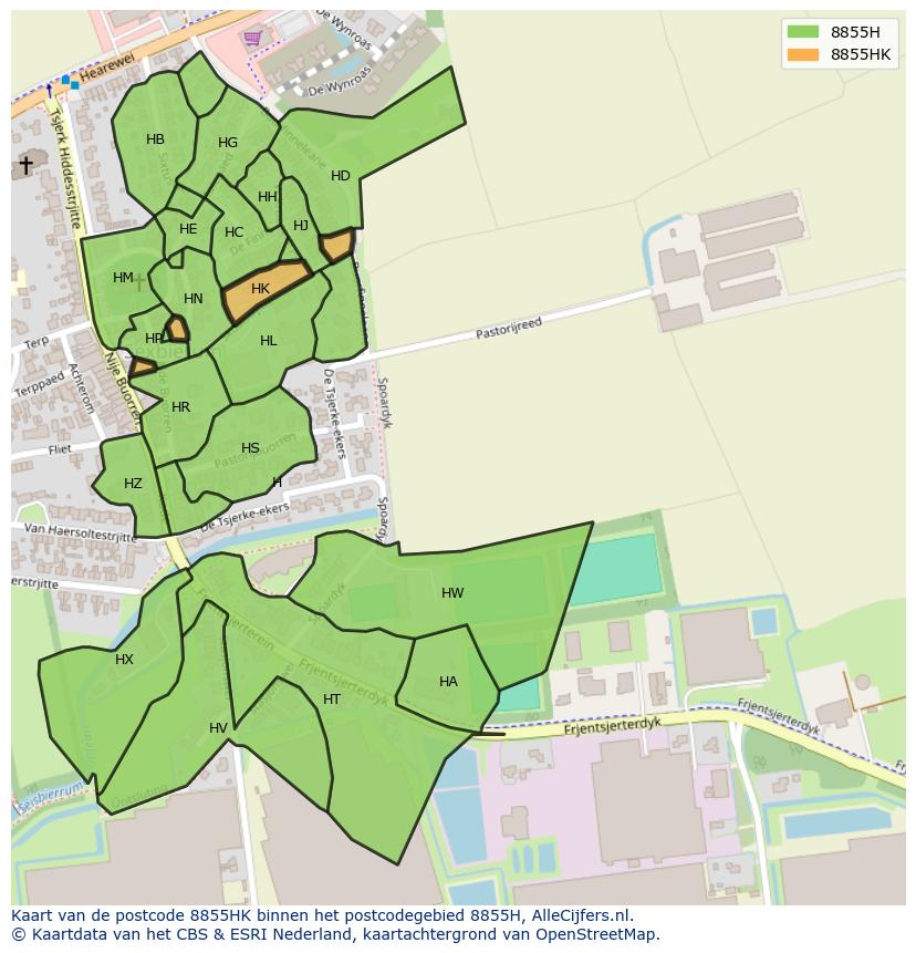 Afbeelding van het postcodegebied 8855 HK op de kaart.