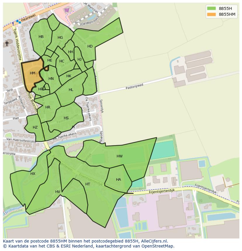 Afbeelding van het postcodegebied 8855 HM op de kaart.