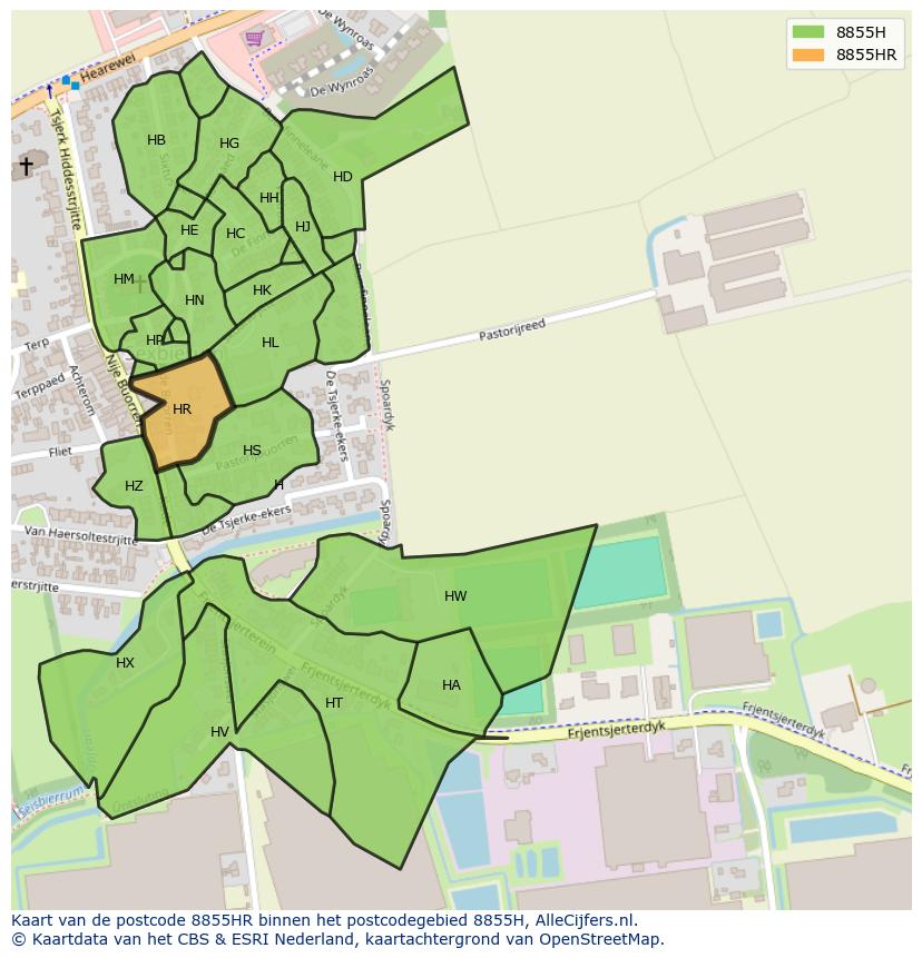 Afbeelding van het postcodegebied 8855 HR op de kaart.