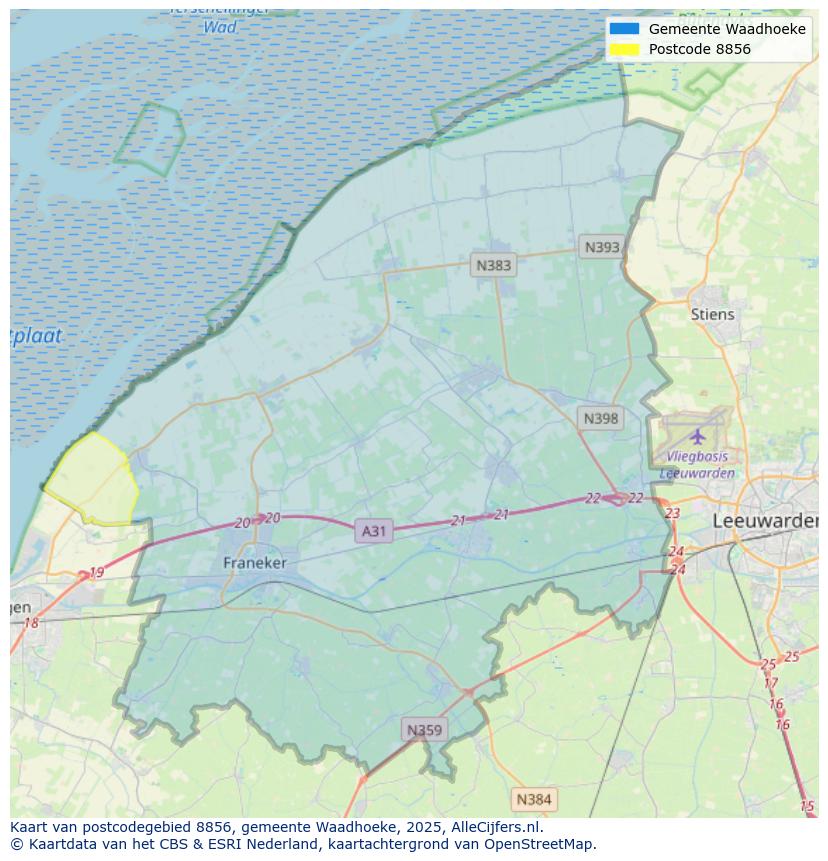 Afbeelding van het postcodegebied 8856 op de kaart.