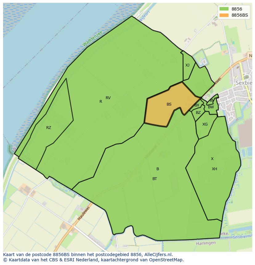 Afbeelding van het postcodegebied 8856 BS op de kaart.
