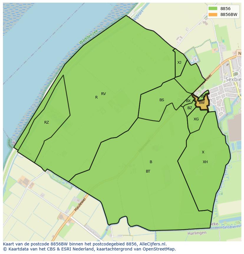 Afbeelding van het postcodegebied 8856 BW op de kaart.