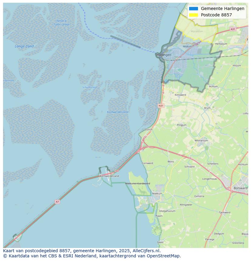 Afbeelding van het postcodegebied 8857 op de kaart.