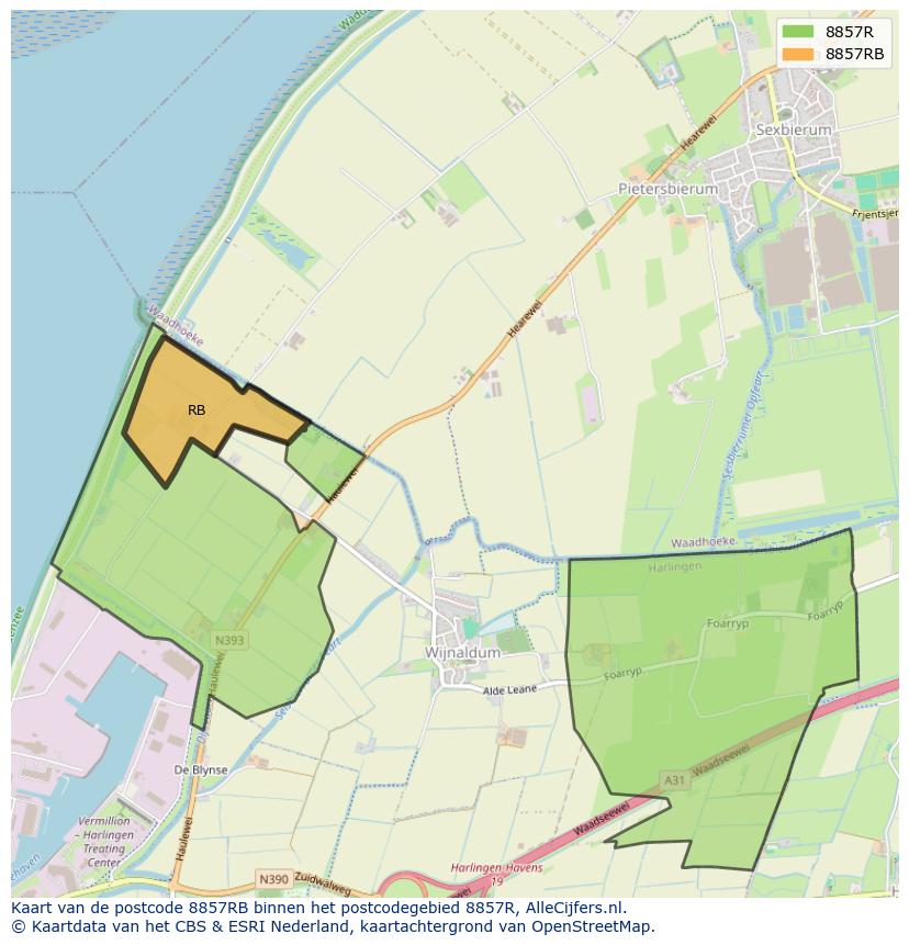Afbeelding van het postcodegebied 8857 RB op de kaart.