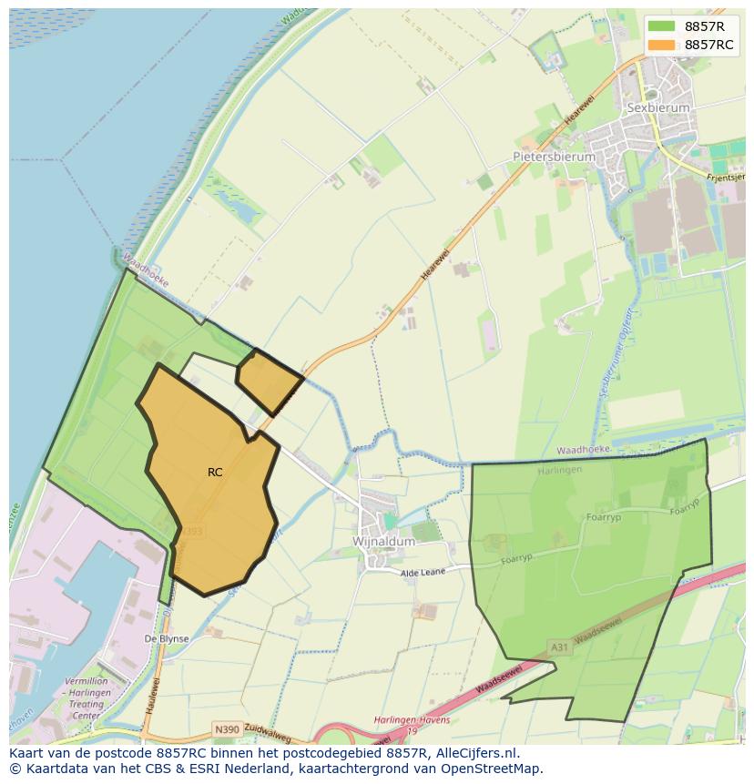 Afbeelding van het postcodegebied 8857 RC op de kaart.