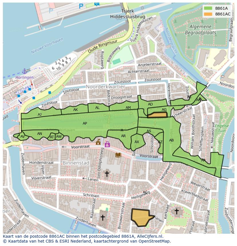 Afbeelding van het postcodegebied 8861 AC op de kaart.