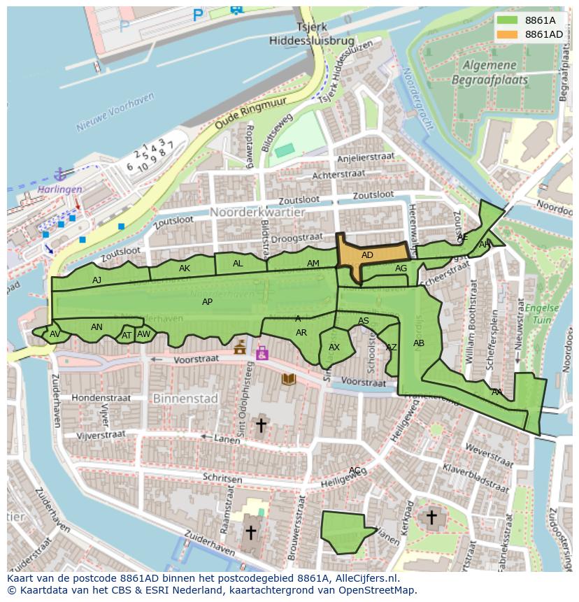 Afbeelding van het postcodegebied 8861 AD op de kaart.