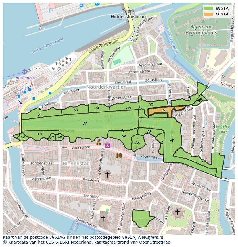 Afbeelding van het postcodegebied 8861 AG op de kaart.