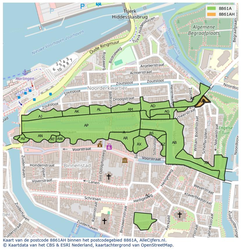 Afbeelding van het postcodegebied 8861 AH op de kaart.