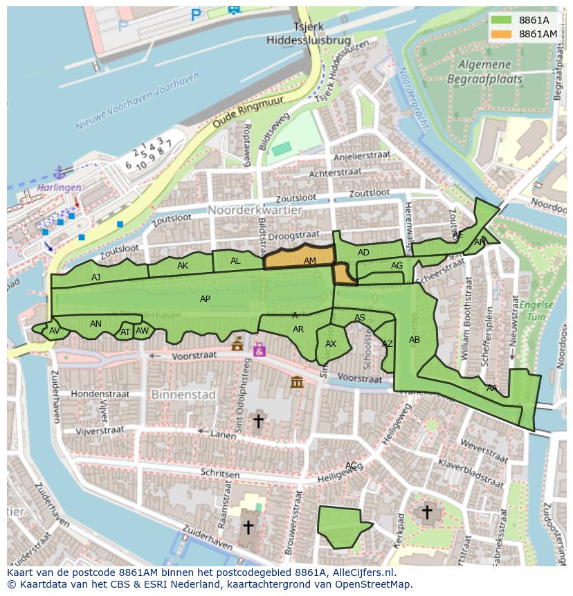 Afbeelding van het postcodegebied 8861 AM op de kaart.