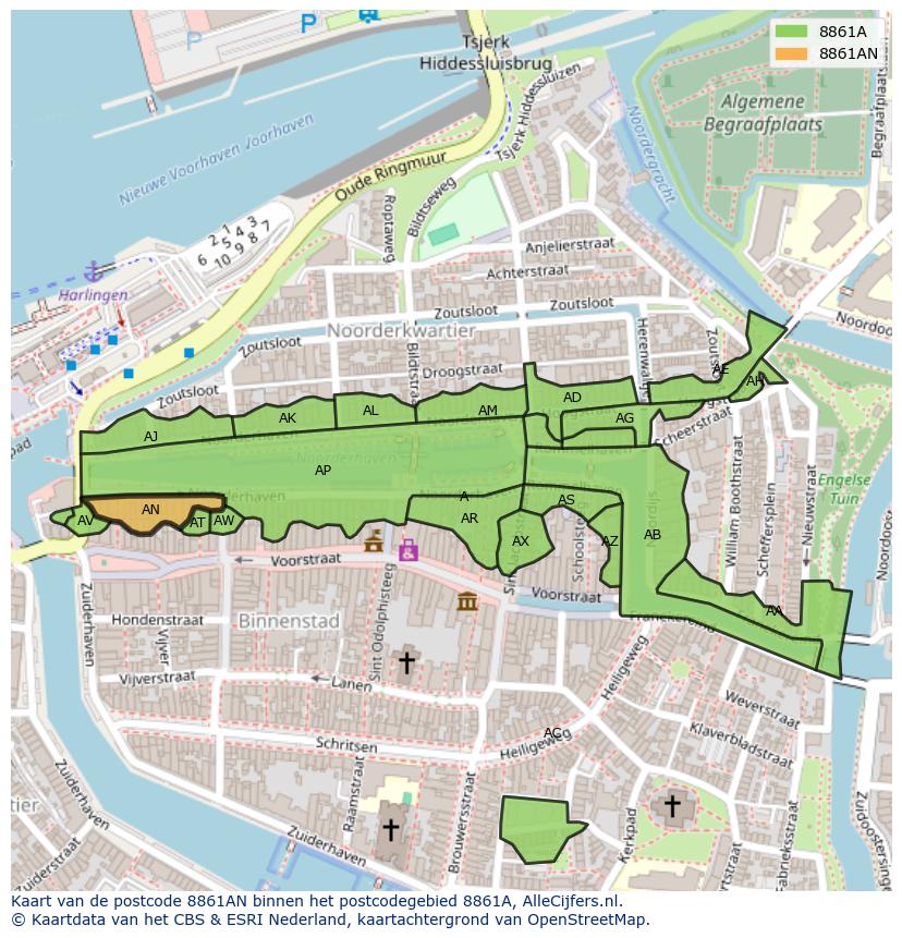 Afbeelding van het postcodegebied 8861 AN op de kaart.