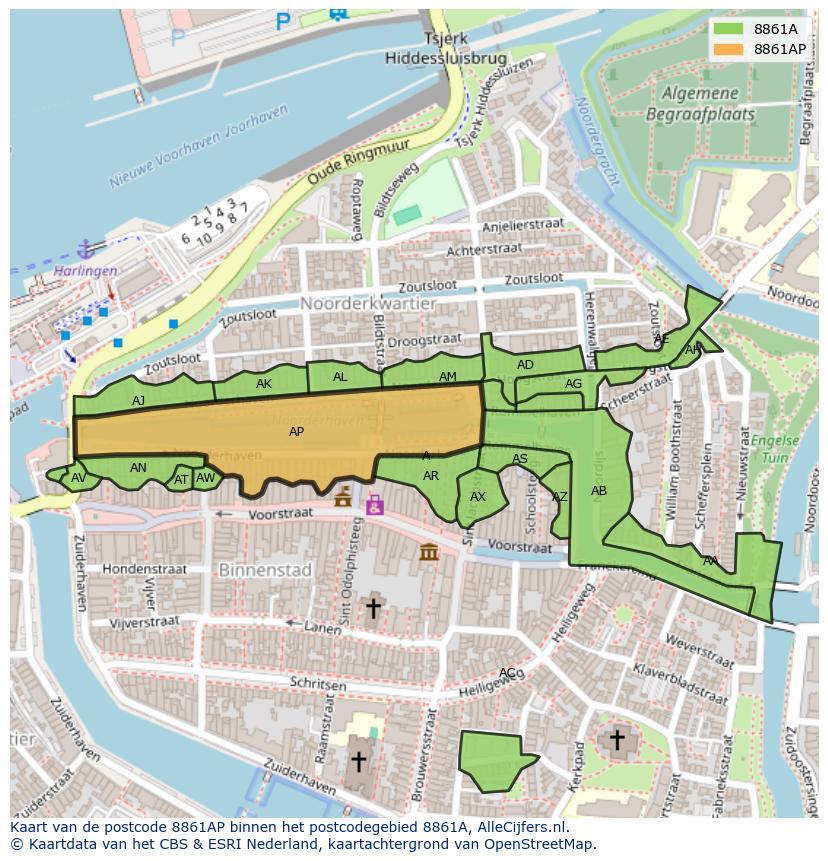 Afbeelding van het postcodegebied 8861 AP op de kaart.