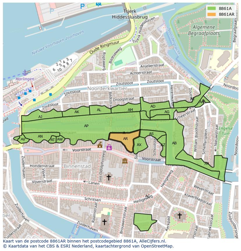 Afbeelding van het postcodegebied 8861 AR op de kaart.