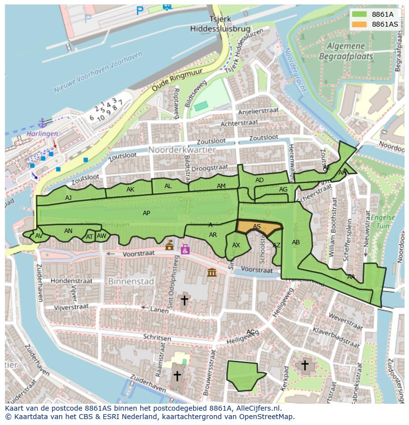 Afbeelding van het postcodegebied 8861 AS op de kaart.