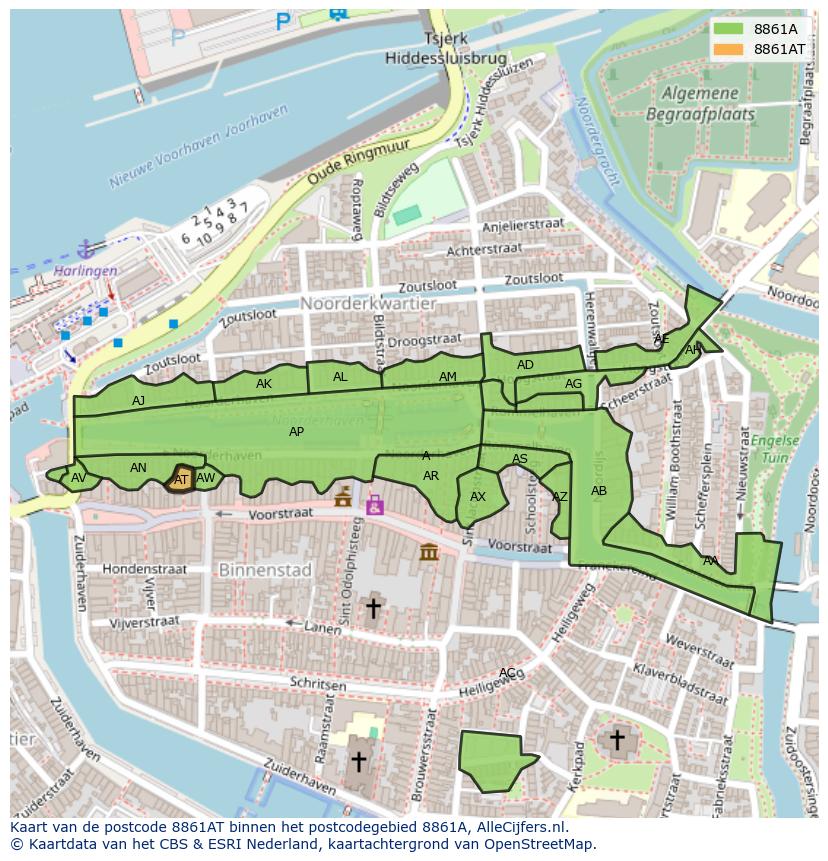 Afbeelding van het postcodegebied 8861 AT op de kaart.