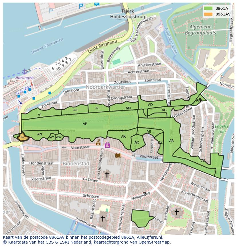 Afbeelding van het postcodegebied 8861 AV op de kaart.