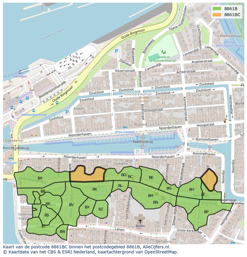 Afbeelding van het postcodegebied 8861 BC op de kaart.