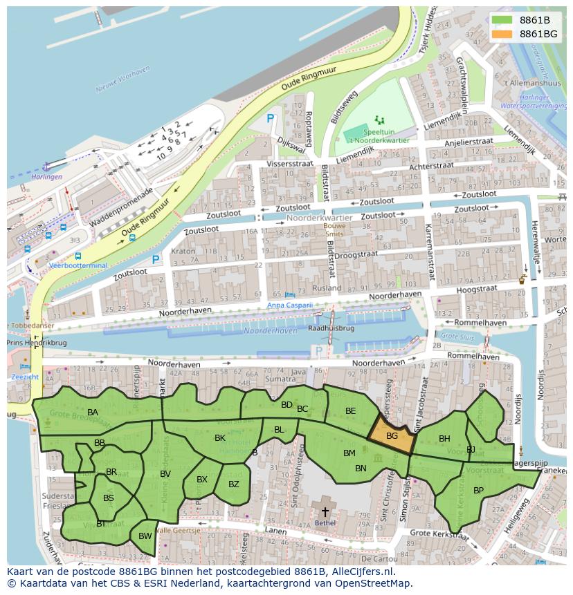 Afbeelding van het postcodegebied 8861 BG op de kaart.