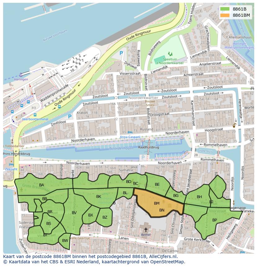 Afbeelding van het postcodegebied 8861 BM op de kaart.