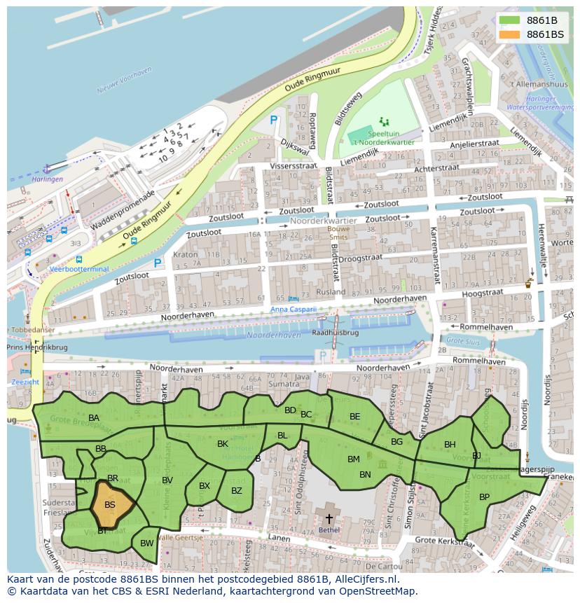Afbeelding van het postcodegebied 8861 BS op de kaart.