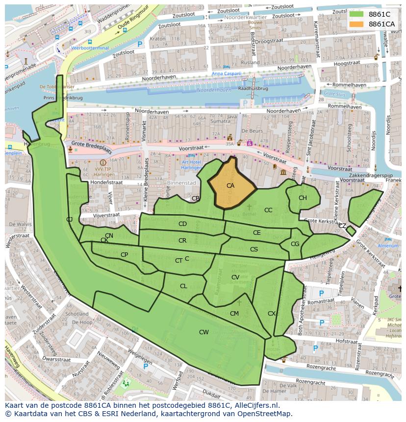 Afbeelding van het postcodegebied 8861 CA op de kaart.