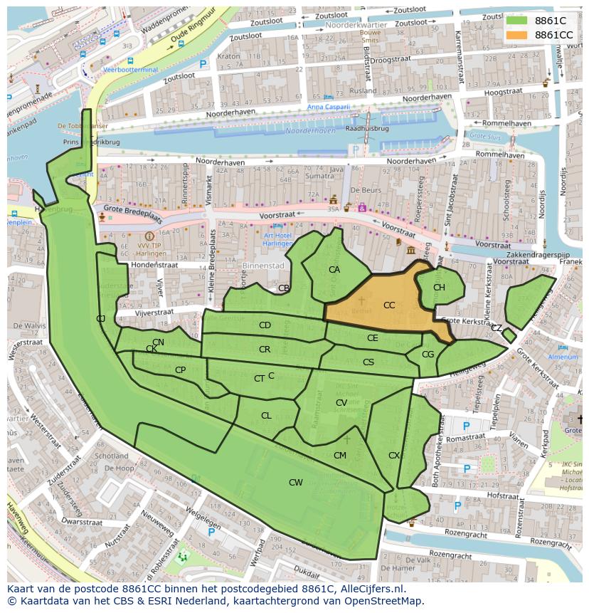Afbeelding van het postcodegebied 8861 CC op de kaart.