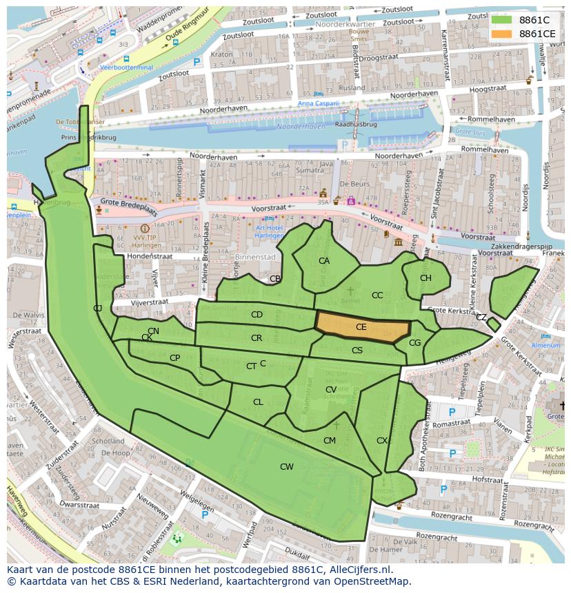 Afbeelding van het postcodegebied 8861 CE op de kaart.