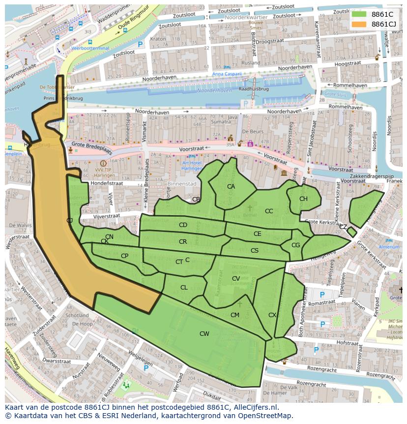 Afbeelding van het postcodegebied 8861 CJ op de kaart.