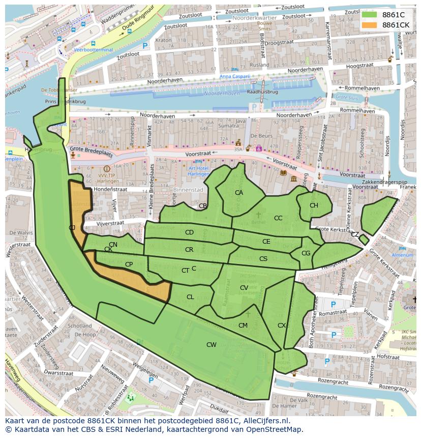Afbeelding van het postcodegebied 8861 CK op de kaart.