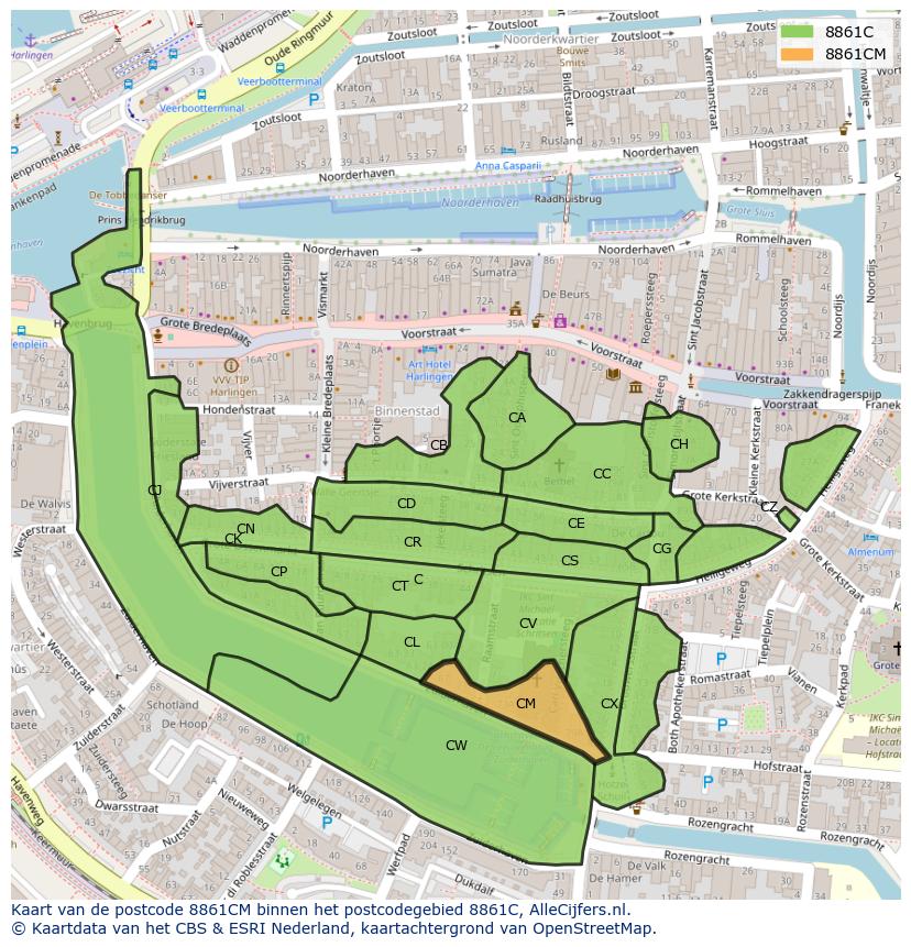 Afbeelding van het postcodegebied 8861 CM op de kaart.