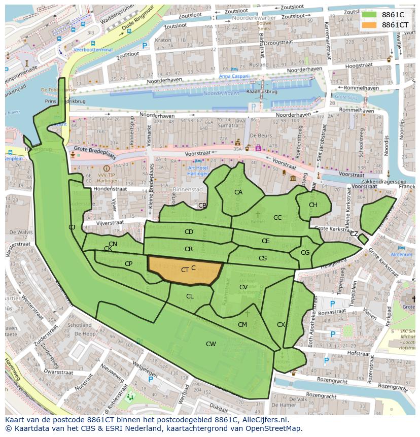 Afbeelding van het postcodegebied 8861 CT op de kaart.