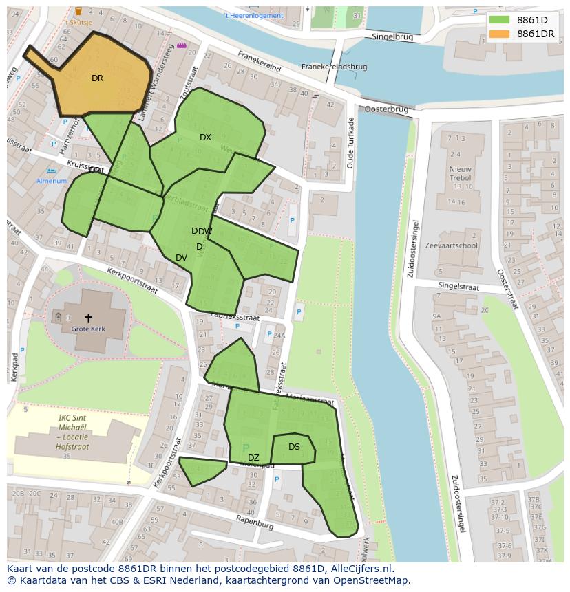 Afbeelding van het postcodegebied 8861 DR op de kaart.