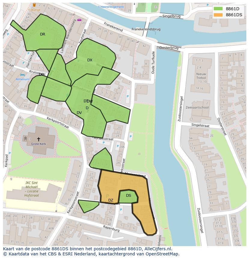 Afbeelding van het postcodegebied 8861 DS op de kaart.