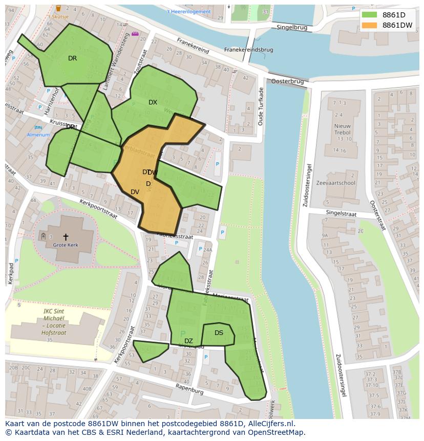 Afbeelding van het postcodegebied 8861 DW op de kaart.