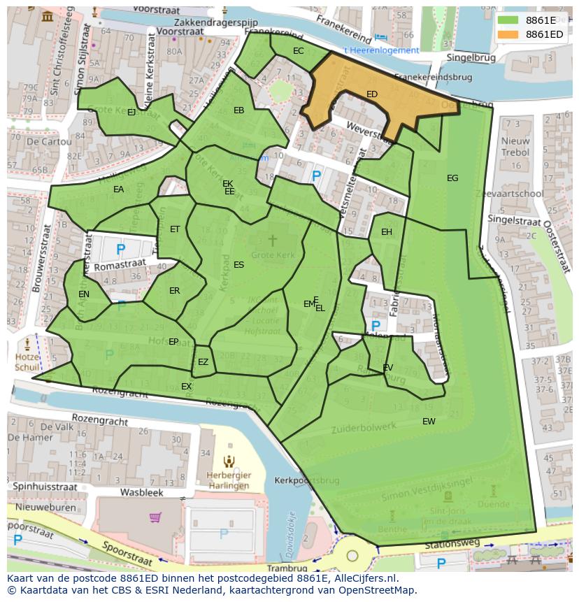 Afbeelding van het postcodegebied 8861 ED op de kaart.
