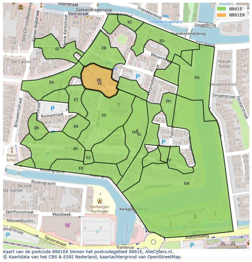 Afbeelding van het postcodegebied 8861 EK op de kaart.