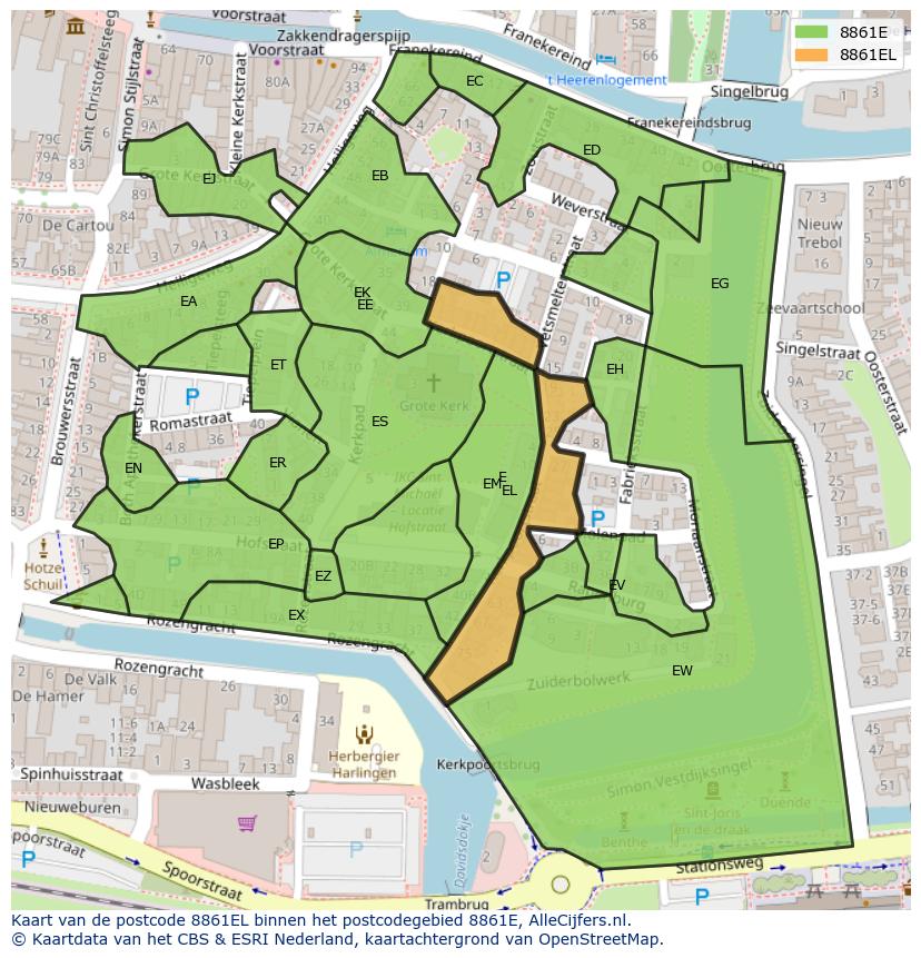 Afbeelding van het postcodegebied 8861 EL op de kaart.
