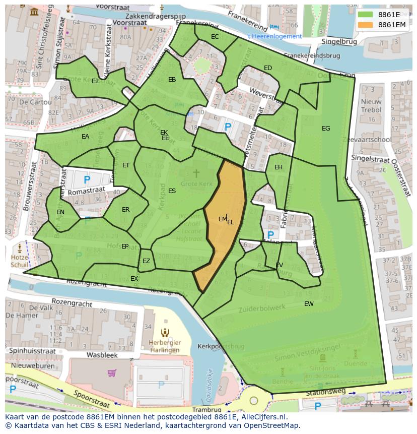 Afbeelding van het postcodegebied 8861 EM op de kaart.