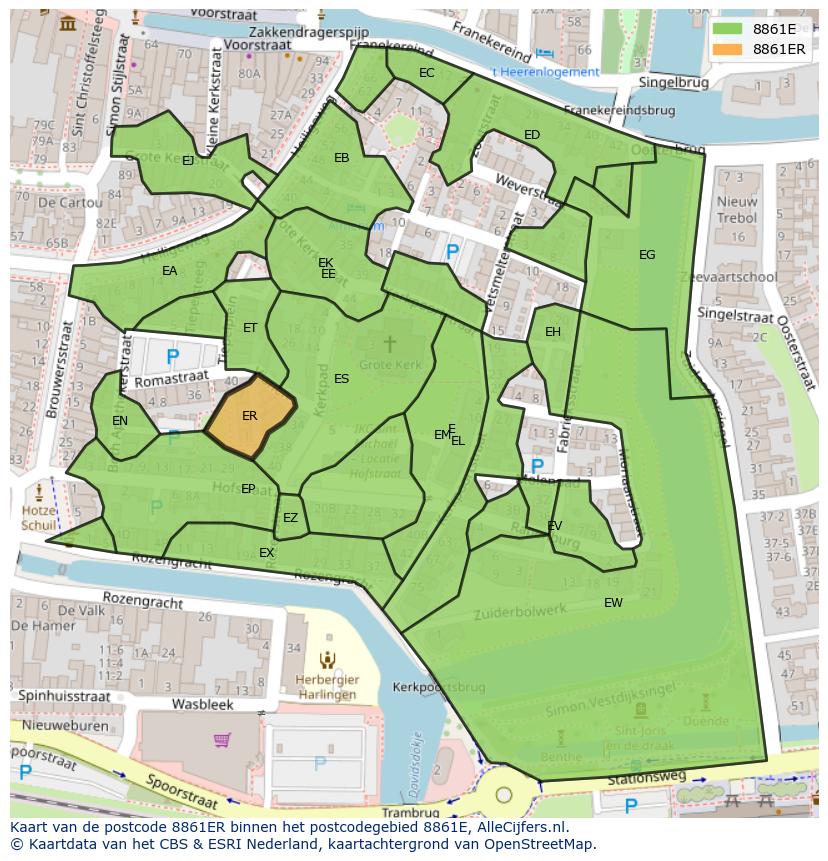 Afbeelding van het postcodegebied 8861 ER op de kaart.
