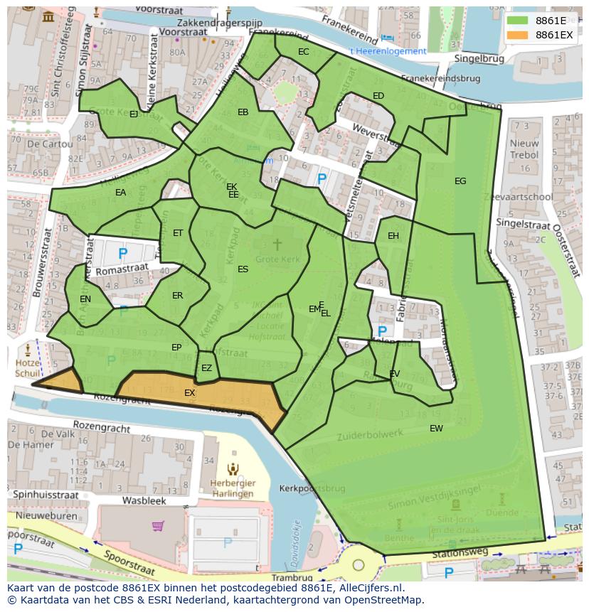 Afbeelding van het postcodegebied 8861 EX op de kaart.